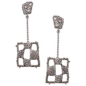 NWOT Alexis Bittar Pave Checkerboard Drop Chain Earrings Black Crystal
